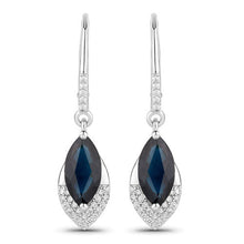 Load image into Gallery viewer, 2.79 Carat Genuine Blue Sapphire and White Diamond 14K White Gold Earrings