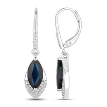 Load image into Gallery viewer, 2.79 Carat Genuine Blue Sapphire and White Diamond 14K White Gold Earrings