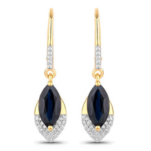 Load image into Gallery viewer, 2.79 Carat Genuine Blue Sapphire and White Diamond 14K Yellow Gold Earrings