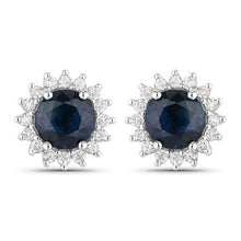 Load image into Gallery viewer, 2.38 Carat Genuine Blue Sapphire and White Diamond 14K White Gold Earrings
