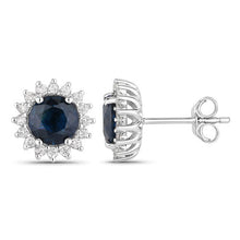 Load image into Gallery viewer, 2.38 Carat Genuine Blue Sapphire and White Diamond 14K White Gold Earrings