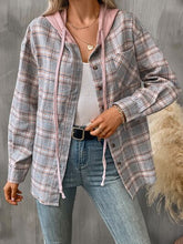Load image into Gallery viewer, Plaid Buttoned Long Sleeve Hooded Jacket for Women – Cozy & Stylish Cotton-Blend Outerwear