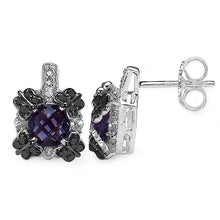 Load image into Gallery viewer, 2.67 Carat Genuine Amethyst White Sapphire & Black Diamond .925 Sterling Silver Earrings