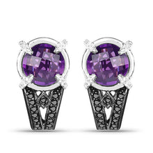 Load image into Gallery viewer, 3.61 Carat Genuine Amethyst, Black Diamond and White Diamond .925 Sterling Silver Earrings