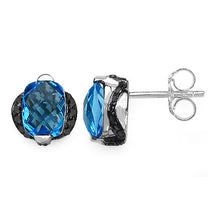 Load image into Gallery viewer, 3.74 Carat Genuine Blue Topaz & Black Diamond .925 Sterling Silver Earrings