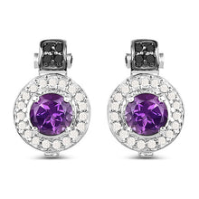 Load image into Gallery viewer, 2.29 Carat Genuine Amethyst, Black Diamond and White Diamond .925 Sterling Silver Earrings