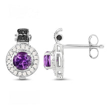 Load image into Gallery viewer, 2.29 Carat Genuine Amethyst, Black Diamond and White Diamond .925 Sterling Silver Earrings