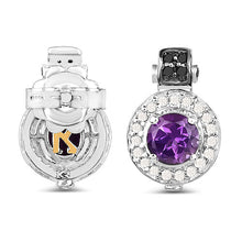 Load image into Gallery viewer, 2.29 Carat Genuine Amethyst, Black Diamond and White Diamond .925 Sterling Silver Earrings