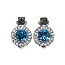 Load image into Gallery viewer, 1.20 Carat Genuine Swiss Blue Topaz and 0.30 ct.t.w Genuine Diamond Accents Sterling Silver Earrings