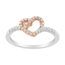 Load image into Gallery viewer, 10K Rose Gold over .925 Sterling Silver 1/5 Cttw Diamond Two Tone Open Heart Promise or Fashion Ring (I-J Color, I2-I3 Clarity) - Size 6