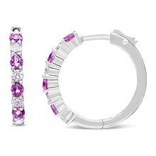 Load image into Gallery viewer, 10K White Gold, ½ Cttw Diamond, & ½ Cttw Lab-Grown Blue Sapphire Leverback Hoop Earrings (H-I Color, I1-I2 Clarity)