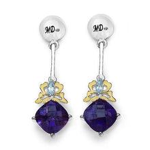 Load image into Gallery viewer, 3.79 Carat Genuine Amethyst, Blue Topaz & White Diamond .925 Sterling Silver Earrings