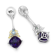 Load image into Gallery viewer, 3.79 Carat Genuine Amethyst, Blue Topaz & White Diamond .925 Sterling Silver Earrings