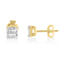Load image into Gallery viewer, 10k Yellow Gold Princess Diamond Quad Stud Earrings (1/4 cttw, J-K Color, I2-I3 Clarity)