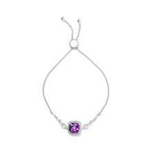 Load image into Gallery viewer, .925 Sterling Silver 10mm Cushion Cut Amethyst Gemstone and Diamond Accent Lariat 4â€-10†Adjustable Bolo Bracelet (H-I Color, SI1-SI2 Clarity)