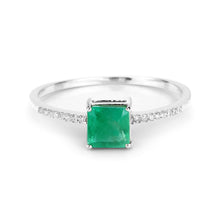 Load image into Gallery viewer, 0.64 Carat Genuine Zambian Emerald and White Diamond 14K White Gold Ring