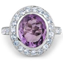Load image into Gallery viewer, 4.77 Carat Genuine Amethyst and Blue Topaz .925 Sterling Silver Ring