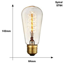 Load image into Gallery viewer, E27 Retro Edison Bulb AC 220V 110V 40W Dimmable Vintage Edison Light bulb ST64 G80 G95 T225 T300 Incandescent Lamp Edison Lamp Bravelight Antique Vintage Light Bulbs, T64 40W 2700K Warm Dimmable, Squirrel Cage Filament Edison Light Bulb for Table Lamp