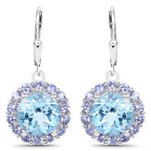 Load image into Gallery viewer, 9.96 Carat Genuine Blue Topaz and Tanzanite .925 Sterling Silver Earrings