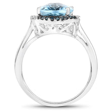 Load image into Gallery viewer, 5.27 Carat Genuine Swiss Blue Topaz, Blue Diamond and White Diamond .925 Sterling Silver Ring