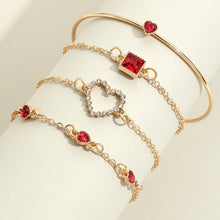 Load image into Gallery viewer, 4pcs Rhinestone Alloy Bracelet Set – Minimalist Heart & Square Design