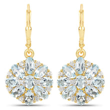 Load image into Gallery viewer, 18K Yellow Gold Plated 4.58 Carat Genuine Blue Topaz and White Topaz .925 Sterling Silver Earrings