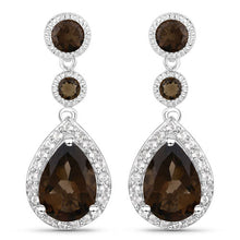 Load image into Gallery viewer, 7.34 Carat Genuine Smoky Quartz and White Topaz .925 Sterling Silver Earrings