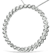 Load image into Gallery viewer, .925 Sterling Silver 3/4 Cttw Round Diamond Spiral Curved Circle Pendant 18" Necklace (I-J Color, I3 Clarity)