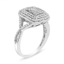 Load image into Gallery viewer, .925 Sterling Silver 1/2 Cttw Round-Cut Diamond Cluster Cushion Ring (I-J , I1-I2) - Size 7