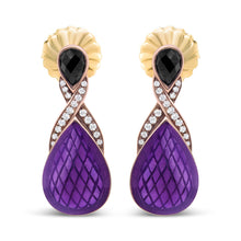 Load image into Gallery viewer, 18K Rose Gold Flash Plated .925 Sterling Silver Purple Enamel 1/5 Cttw Round Pave-Set Diamond and 5.5 x 4mm Pear-Shaped Black Onyx Drop Earrings (F-G Color, VS1-VS2 Clarity)