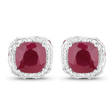 Load image into Gallery viewer, 6.12 Carat Dyed Ruby, Ruby and White Topaz .925 Sterling Silver Earrings