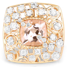 Load image into Gallery viewer, 14K Yellow Gold Plated 3.33 Carat Synthartic Morganite and White Topaz .925 Sterling Silver Ring