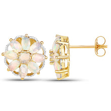 Load image into Gallery viewer, 14K Yellow Gold Plated 2.70 Carat Genuine Ethiopian Opal .925 Sterling Silver Earrings