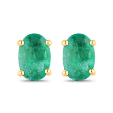 Load image into Gallery viewer, 0.88 Carat Genuine Zambian Emerald 10K Yellow Gold Earrings