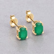 Load image into Gallery viewer, 0.88 Carat Genuine Zambian Emerald 10K Yellow Gold Earrings