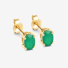 Load image into Gallery viewer, 0.88 Carat Genuine Zambian Emerald 10K Yellow Gold Earrings