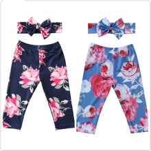 Load image into Gallery viewer, Luxury Modern Girls Summer Floral Baby Girls Pant with Headband Newborn Kid Girls Floral Bottoms Long Pants Trousers In Flower Design For Girls With Bow