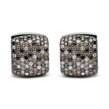Load image into Gallery viewer, Black Rhodium Plated 18K White Gold 12 5/8 Cttw Multi Color Diamond Square Domed Huggie Hoop Earrings (Brown, Black, G-H Color, SI1-SI2 Clarity)