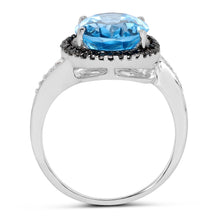 Load image into Gallery viewer, 5.48 Carat Genuine Swiss Blue Topaz, Black Diamond and White Diamond .925 Sterling Silver Ring
