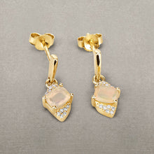 Load image into Gallery viewer, 0.57 Carat Genuine Ethiopian Opal and White Diamond 14K Yellow Gold Earrings