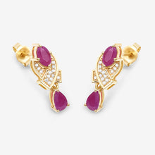 Load image into Gallery viewer, 1.12 Carat Genuine Ruby and White Diamond 14K Yellow Gold Earrings