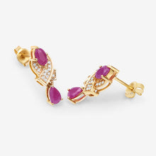 Load image into Gallery viewer, 1.12 Carat Genuine Ruby and White Diamond 14K Yellow Gold Earrings