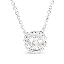 Load image into Gallery viewer, 10K White Gold 1/2 Cttw Bezel Set Round Diamond Sunflower Finish 18" Pendant Necklace (I-J Color, I1-I2 Clarity)
