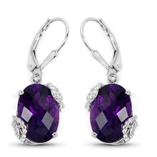 Load image into Gallery viewer, 10.18 Carat Genuine Amethyst and White Topaz .925 Sterling Silver Earrings