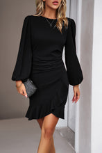 Load image into Gallery viewer, Elegant Black Ruffled Balloon Sleeve Mini Dress Luxury & Playful Statement Piece Simple Dress