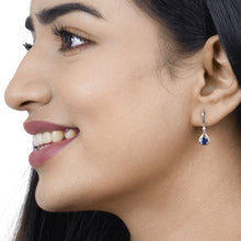 Load image into Gallery viewer, 0.86 Carat Genuine Blue Sapphire and White Diamond 14K White Gold Earrings