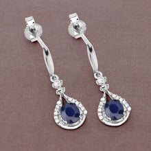 Load image into Gallery viewer, 0.86 Carat Genuine Blue Sapphire and White Diamond 14K White Gold Earrings