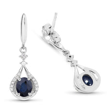 Load image into Gallery viewer, 0.86 Carat Genuine Blue Sapphire and White Diamond 14K White Gold Earrings