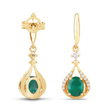 Load image into Gallery viewer, 0.70 Carat Genuine Zambian Emerald and White Diamond 14K Yellow Gold Earrings