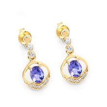 Load image into Gallery viewer, 0.76 Carat Genuine Tanzanite and White Diamond 14K Yellow Gold Earrings